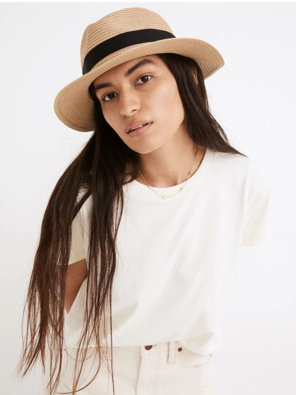 Madewell Natural Straw Fedora with Black Band